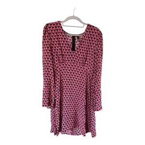 Nobody's Child Pink and Black Geometric Print V-Neck Long Sleeve Mini Dress